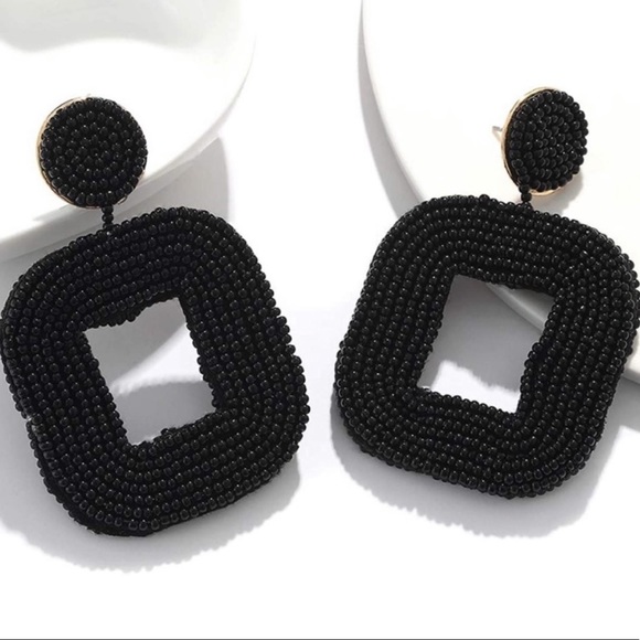 Beautiful Bohemian Beaded Square Hoops